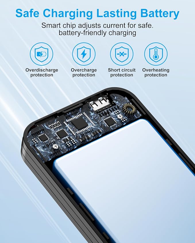citicr Portable Charger 10000mAh PD20W w/Built-in Cables & Wall Plug Black | Fast charging, Built-in wall plug, LED display, Charge 5 devices at once, Pass through charging, TSA approved, Pocket size - Image 6