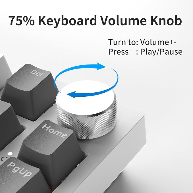 Ajazz AK820 75% Wired Mechanical Gaming Keyboard, Gasket Mounted Hot Swappable Custom Keyboard with Volume Knob, 5-Layer Sound Dampening Padding, PBT Keycaps, 82 Keys, Grey White - Image 4