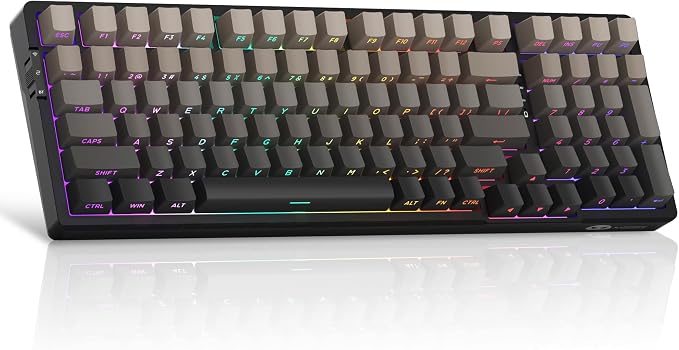 MageGee LIGHT100 Wireless Creamy Keyboard, Gasket Structure Hot Swappable, 2.4G/USB-C/BT5.0 RGB Backlit Mechanical Gaming Keyboard for Win/Mac/PC, 8000mAh Battery, Side Printed PBT Keycap, Black by MageGee