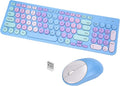Wireless Keyboard and Mouse Combo, Retro Typewriter Keyboard with Round Keycaps, 2.4GHz USB Cute Wireless Keyboard Mouse for Computer, Desktop, Laptop and Computer (Rainbow Blue) by GUKJOB