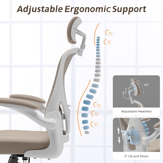 Ergonomic Office Desk Chair High Back Mesh Computer Chair | 360° Swivel Adjustable Lumbar Support & Flip-Up Armrests capacity 300 lbs capacity - Image 5