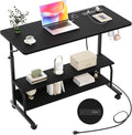 39" Rolling Standing Desk with Charging Station for Couch Bed | Height Adjust 27.5-41", 2 AC/3 USB, Mobile 4 Lockable Wheels, 2-tier Shelves Hook, Safe Corner Fast Assembly by Armocity