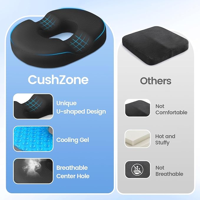 Donut Pillow Seat Cushion, Cooling Gel Memory Foam Chair Cushion, Black | Office, Home & Car Seat Cushion, Butt Pillow for Tailbone Pain Relief, Hemorrhoids and Everyday Sitting Comfort - Image 5
