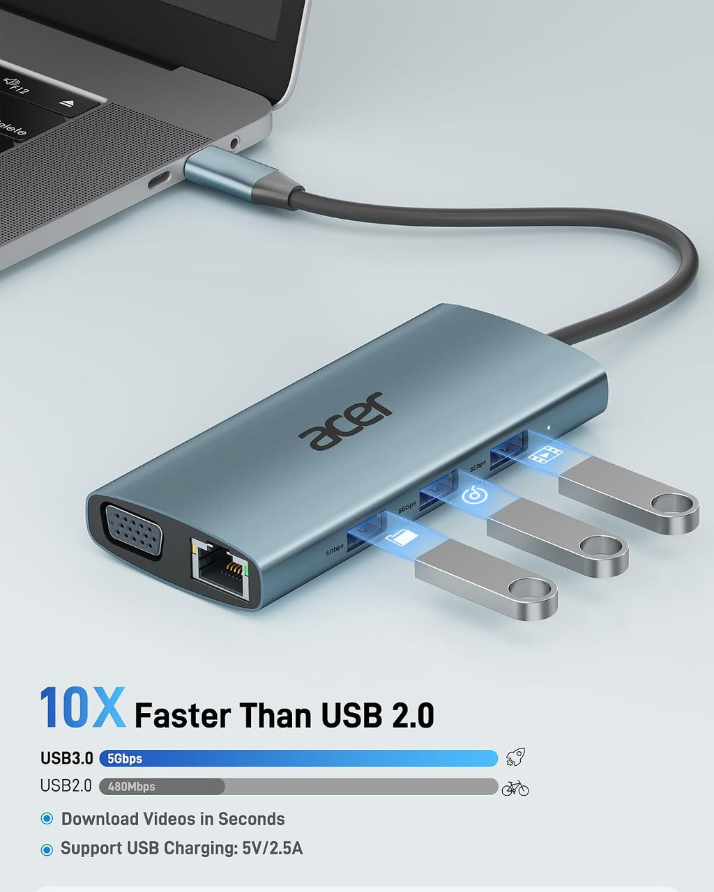 Acer USB C Hub with 4K HDMI, 9-in-1 Laptop Docking Station with 1080P VGA - Image 5