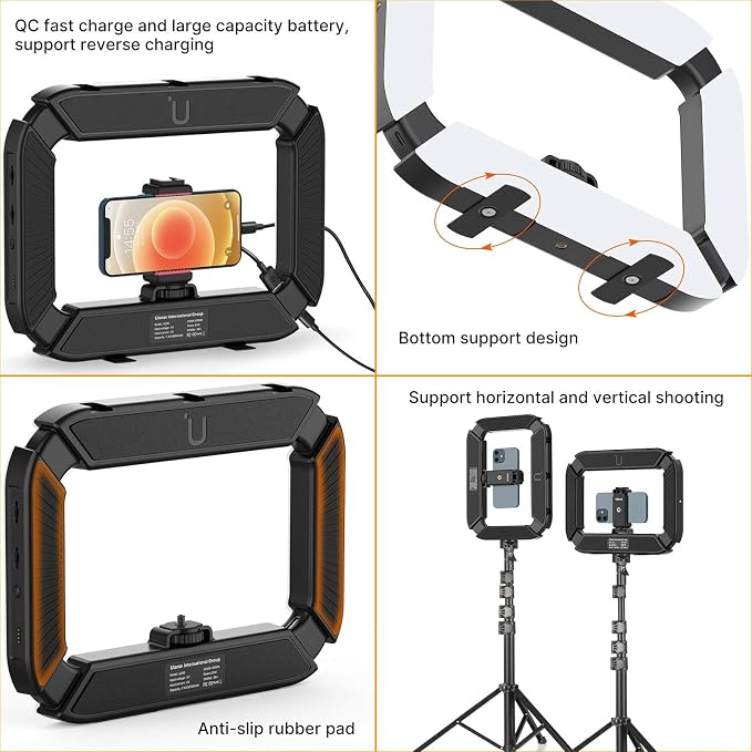 ULANZI U200 Phone Video Rig with Light & 3 Cold Shoes for Video Recording | 2500-8500K Bi-color 8000mAh 4 Adjustable Light Surfaces Handheld Selfie Ring Light Cell Phone Stabilizer for Photo/Video/Vlog - Image 6