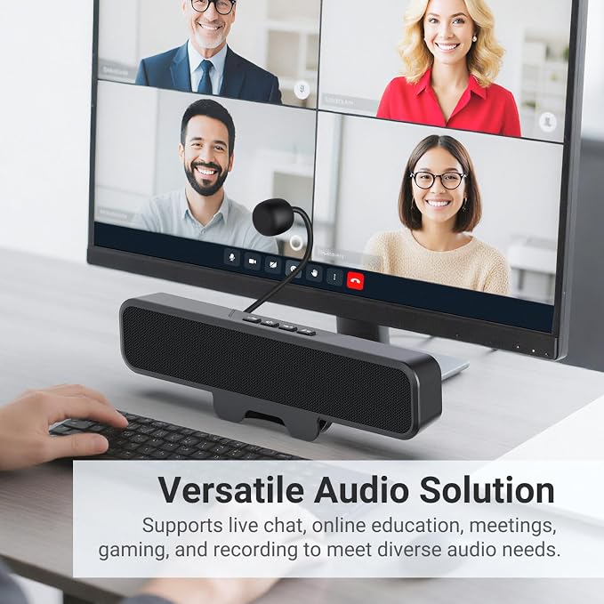 INGA Computer Speakers with Detachable Mic, Plug and Play Desktop Speakers, One-Touch Mute Microphone, Stereo & Bass, Easily Clamps to Monitor, Compatible with PC, MAC, Laptop - Image 2
