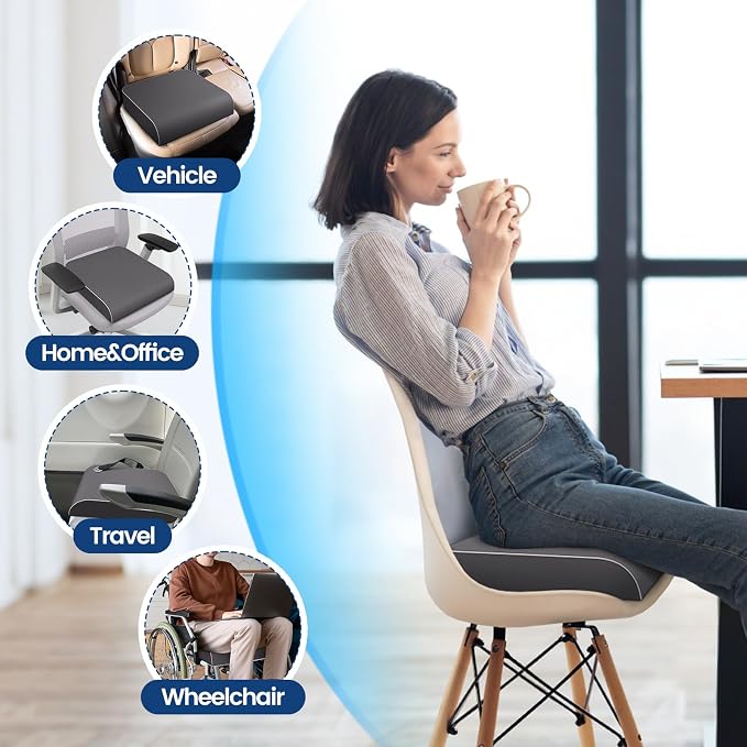 SweetSlubr Seat Cushion, Chair Pad, Memory Foam Tailbone Pain Relief | Office Chair Cushion for Tailbone Pain Relief, Non-Slip Cover, Soft Support for Office Chair, Car Seat, Airplane,X-Large/Gray - Image 4