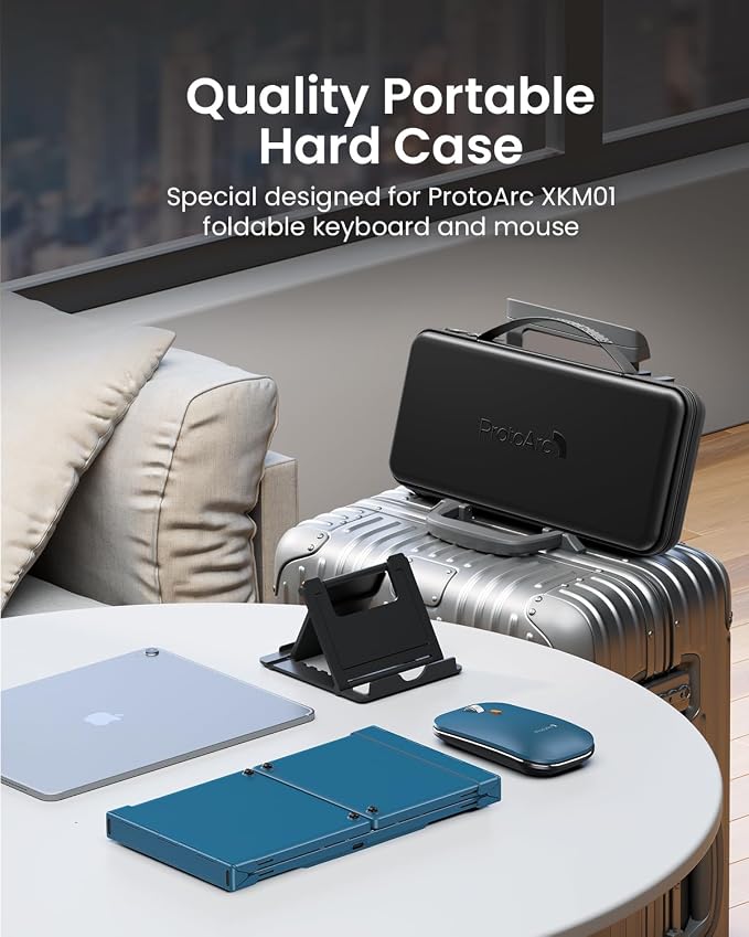 ProtoArc XKM01 Full-Size Foldable Keyboard Mouse Combo for Travel - Blue | 105-key keyboard, slim mouse, hard case and phone stand; 3-device Bluetooth & 2.4G switching, for travel office use - Image 3
