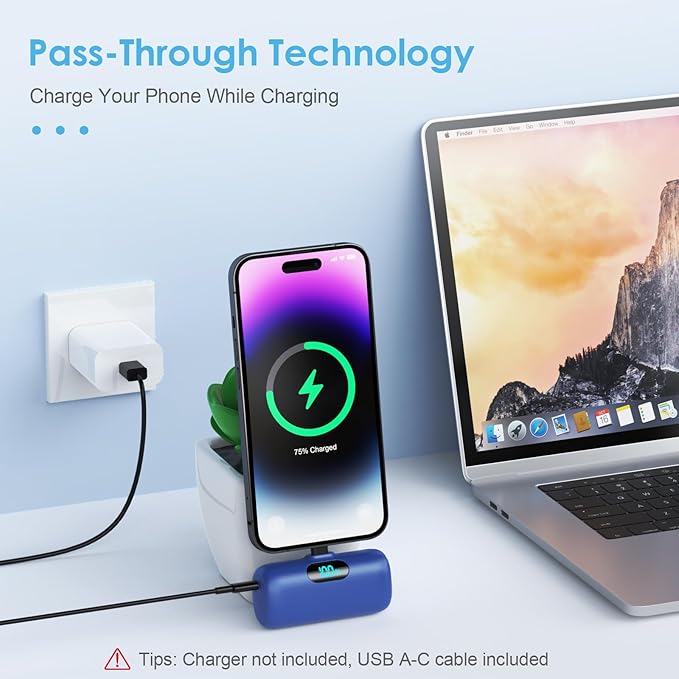 Feob [2 Pack] Small Portable Charger for iPhone14/13, 5500mAh PD Fast Charging Power Bank, LCD Display Mini Battery Pack Compatible with iPhone 14/14 Pro Max/13/13 Pro/12 Pro/11/XR/X/8-Black+Blue - Image 2