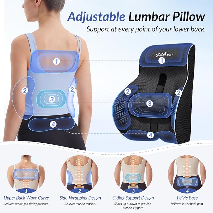 Lumbar Support Pillow, Sliding Support for Precise Back Pain Relief | Ergonomic Lumbar Support Pillow for Office Chair, Improves Posture, Memory Foam Back Support Pillow for Office, Car, Home - Image 2
