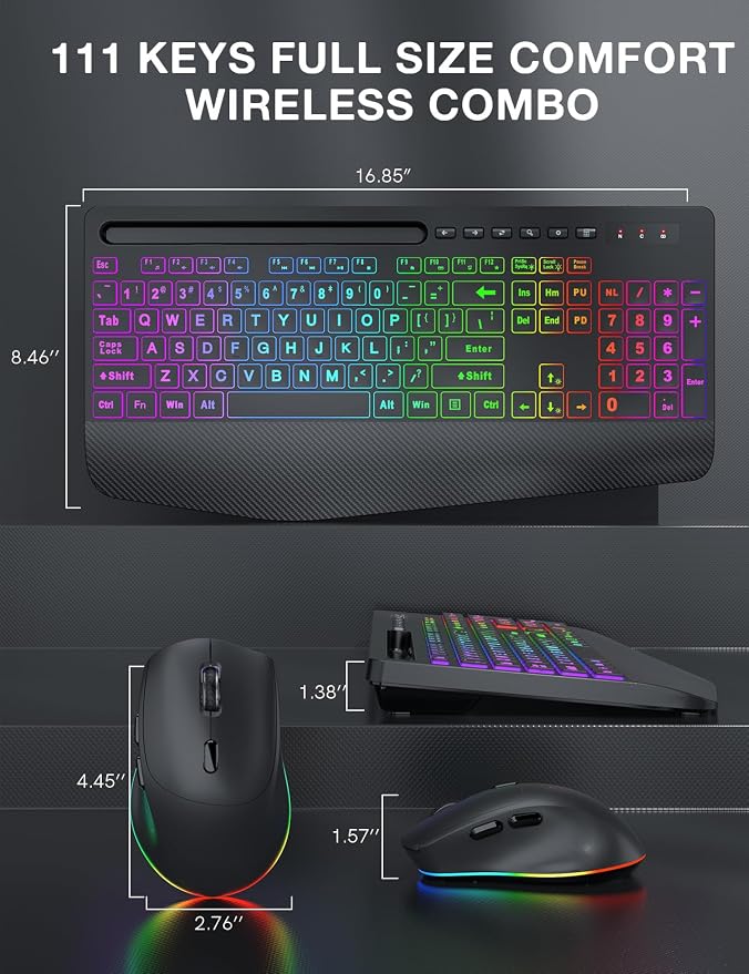 Wireless Keyboard and Mouse Combo, 9 Backlit Effects, Large Print | Phone Holder, 2.4G Lag-Free Ergonomic Keyboards, KM22 MAX Rechargeable Easy to See Set for Computer, Laptop, PC - Image 9