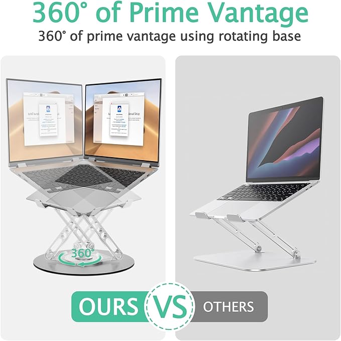Laptop Stand for Desk Adjustable Computer Stand with 360 Rotating Base Ergonomic Laptop Riser Mount for Desk Foldable Protable Computer Desk Fits with MacBook Pro Air, Round - Image 4