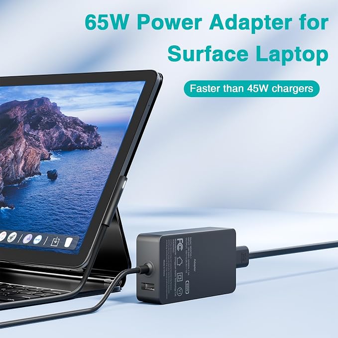 65W Charger Compatible with Microsoft Surface Pro 11, 10, 9, 8, 7+, 7, 6, 5 | Fast Charging for Surface Laptop 7/6/5/4/3/2/1/Studio, Go 4/3/2/1, Book 3/2/1, Support 44W 36W, 10FT - Image 4
