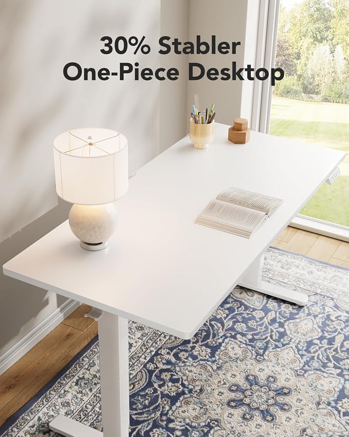 HUANUO Electric Standing Desk, Whole Piece Desktop, Adjustable Height Computer Desk, 4 Height Memory Settings, Sit Stand Up Desk for Home Office, 40" x 24", White - Image 4