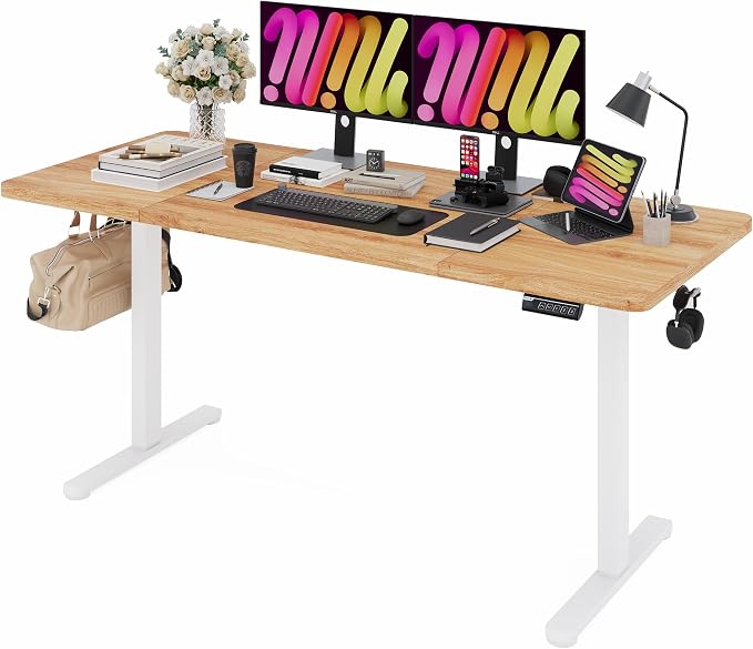 Monomi Electric Standing Desk 63"x28" Height Adjustable Sit Stand Desk | Ergonomic Home Office Computer Gaming Desk with Memory Preset Controller and Anti-Collision,Natural by MONOMI