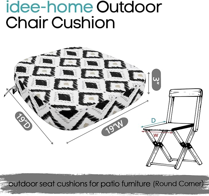 idee-home Outdoor Chair Cushions Set of 2, 19" x 19" D-Shaped | Thick Outdoor Seat Cushions Waterproof Patio Furniture with Ties Dining Pads - Image 8