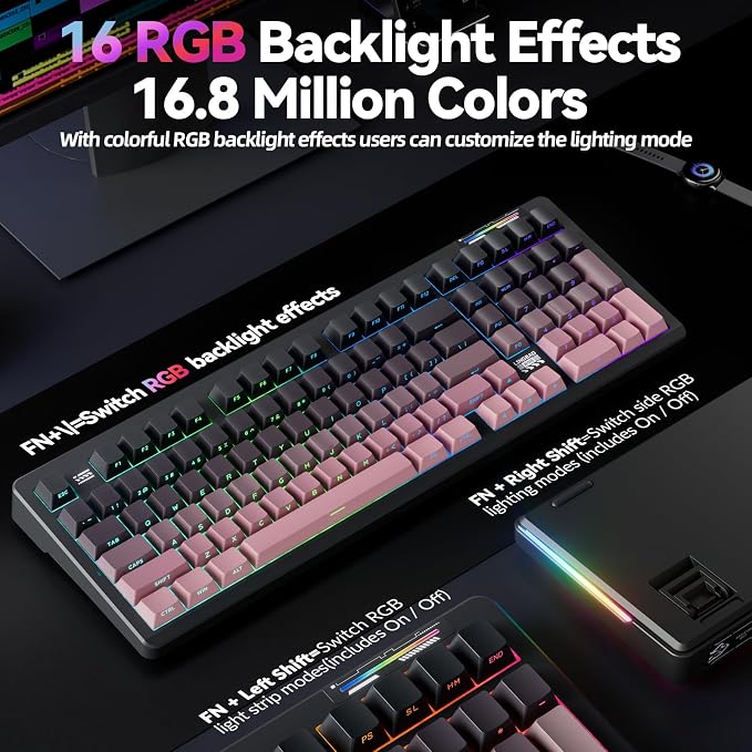 LINGBAO K98 Wireless Mechanical Gaming Keyboard, Tri-Mode Gasket Hot Swap | Linear Switches Creamy Keyboard with Number Pad,96% Layout RGB Backlit Mechanical Keyboard for PC Laptop, Custom Software - Image 7