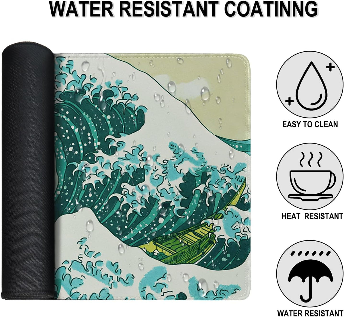 Large Extended Gaming Mouse Pad, 31.5" x15.7" Large Mat with Superior Micro-Weave Cloth, Water Resist Keyboard Mousepad with Non-Slip Base, Laptop Pad for Office Home Gaming, Waves - Image 2