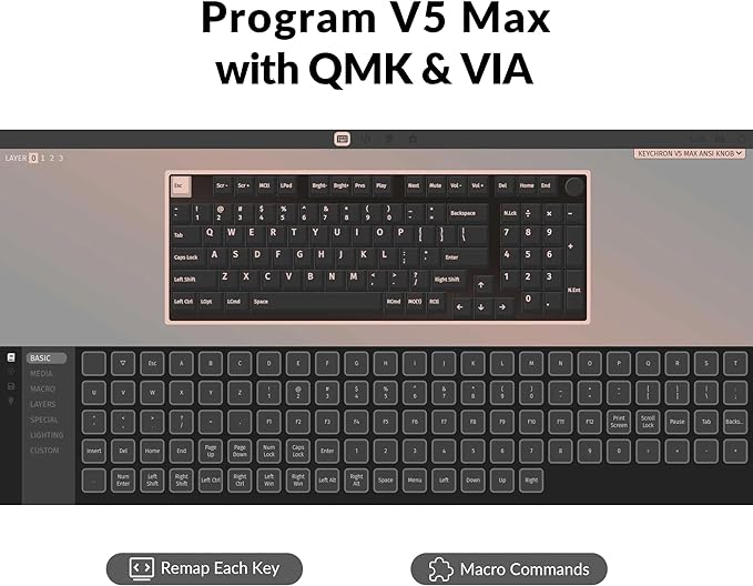 Keychron V5 Max Custom Wireless Mechanical Gaming Keyboard with Number Pad, 96% Layout QMK/VIA 2.4 GHz/Bluetooth 5.1/Wired, RGB Backlit Hot-Swappable Gateron Red Switch for Mac Windows Linux - Image 2