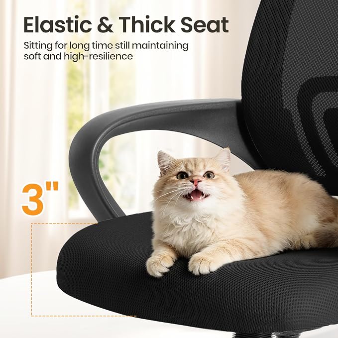 OLIXIS Office Desk Chair, Ergonomic Computer Chair, Lumbar Support | Height Adjustable, Fixed Armrest, Rocking Mode, 360 Swivel, 2 Pack Home, Black - Image 7