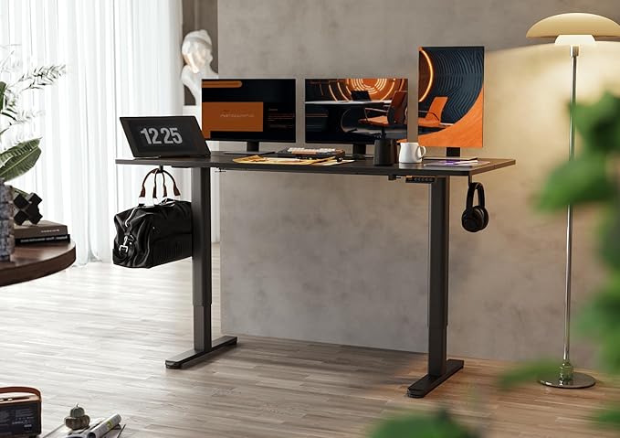 Claiks Electric Height Adjustable Standing Desk, 63x24 Inch, Black | Smooth Height Adjustment, 3 Memory Presets, Cable management hub & hook, Stable Steel Frame, 156 lbs Capacity, Easy Assembly - Image 2