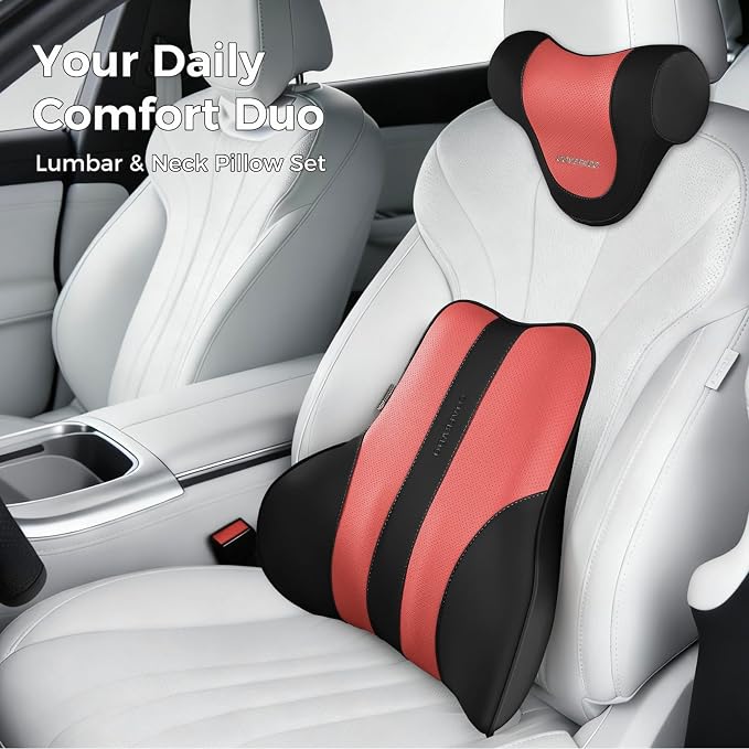 Coverado Lumbar Support Pillow for Car, Ergonomic Memory Foam Back Pillow for Office Chair, Back Cushion for Back Pain Relief, PU Leather Car Lumbar Support for Driving Seat - Image 8