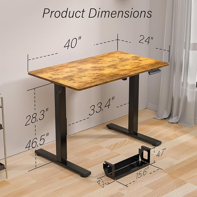 Kingant Standing Desk, 40x24 Inch Electric Height Adjustable Computer Desk | Ergonomic Small Sit Stand Desk Rising Desks for Home Office Stand Up Desk Computer Workstation with Cable Management - Image 3