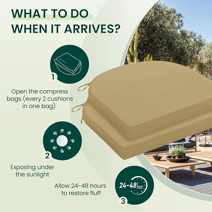 HARBOREST Outdoor Chair Cushions Set of 2, Water Resistant Patio Chair Cushions with Ties, Outdoor Seat Cushions for Patio Furniture, 17"x16"x2", Khaki - Image 5