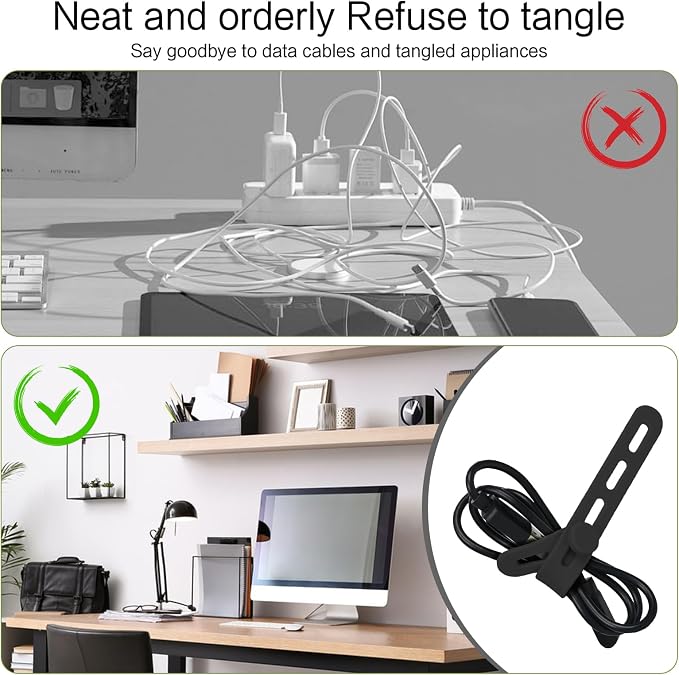 Donruby 24Pcs Silicone Cable Ties, Reusable Cord Organizer Straps, Black | Adjustable, Multipurpose, 5.12" High-Elasticity Cord Wraps for Bundling Electronics, Home Office Travel Essentials - Image 7