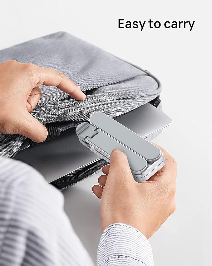 Ultra Compact Foldable Laptop Stand - Portable Laptop Holder for Desk & Travel Use, Ergonomic Aluminum Computer Holder with Adjustable Height for MacBook, Tablet 10-16" (Light Gray, Bi-Fold) - Image 6