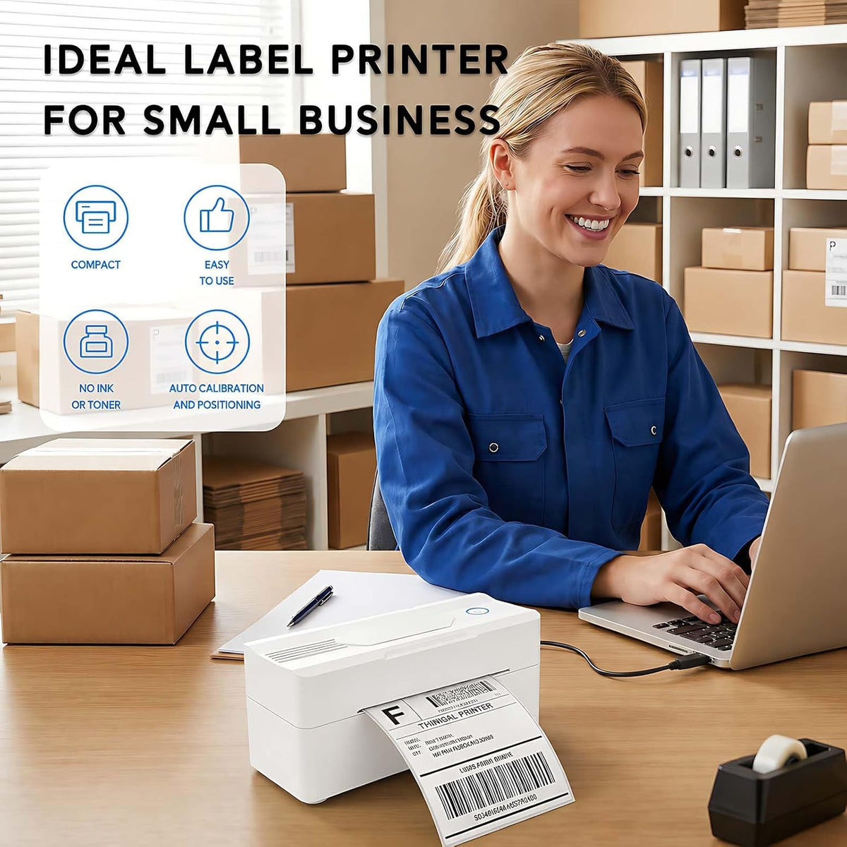 Forc Bluetooth Thermal Shipping Label Printer, 4x6, White - Image 5