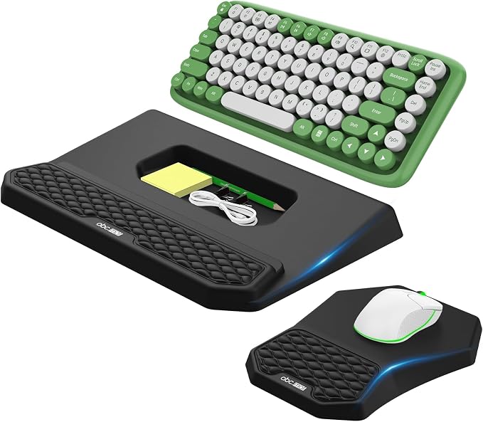 Ergonomic Wrist Rest with Keyboard Stand and Mouse Pad for Easy Typing | Keyboard Holder with Storage Slot, Mousepad for Carpal Tunnel Pain Relief with Massage Bulge and Slow Rebound Memory Foam by abcmat