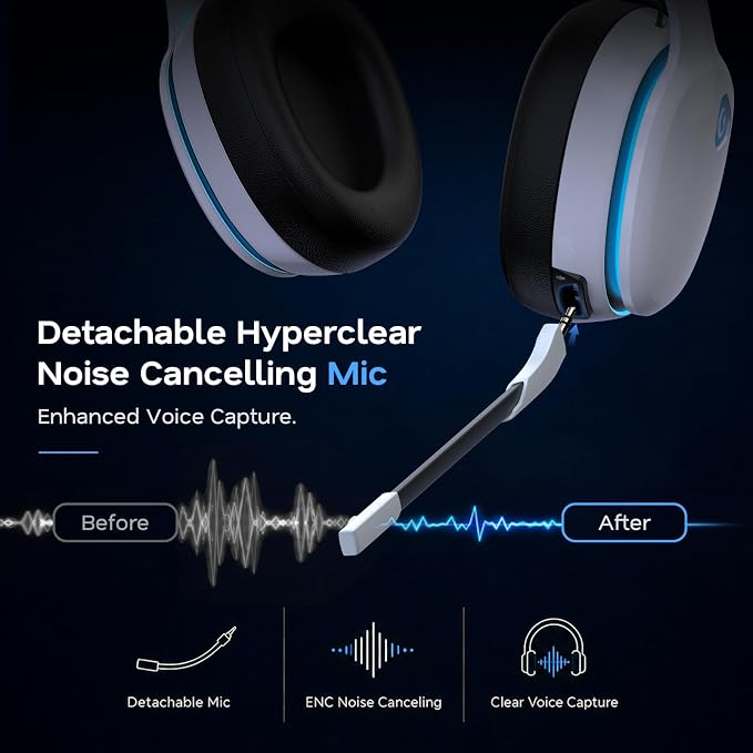 AOC 2.4GHz Wireless Gaming Headset for PS5, PS4, PC, Switch, 45Hr, White | Bluetooth 6.0 Gaming Headphones with Noise Canceling Mic, 7.1 Virtual Surround, Great for Fortnite & Call of Duty/FPS Gamers - Image 5