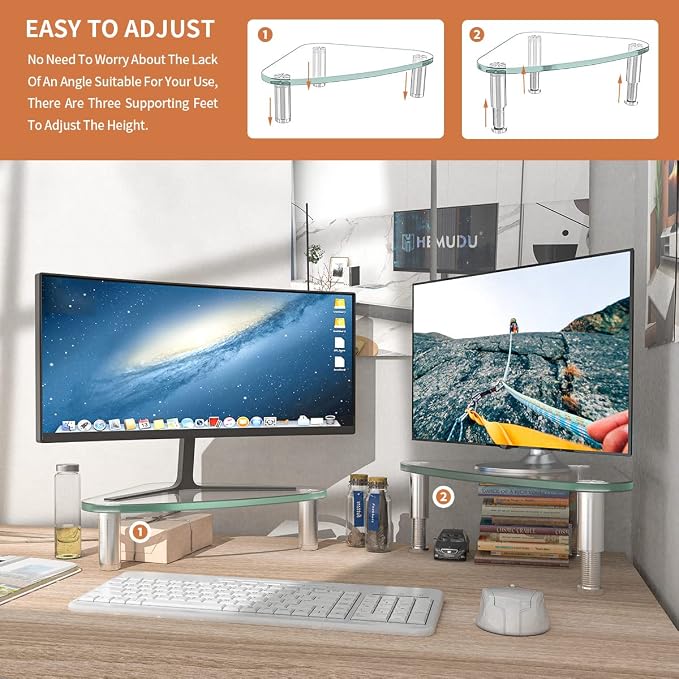 Hemudu 2 Pack Computer Monitor Riser | Triangle Desktop Universal Corner Stand for Computer Monitor & Laptop HD01T-203 - Image 4
