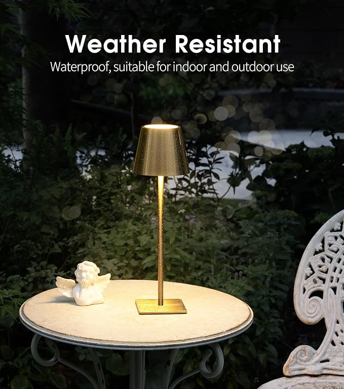 UME 6 Pack Cordless Table Lamp, Battery Operated Lamp - Portable Waterproof Rechargeable Table Lamp w/ 3 Color Temps & Stepless Dimming for Dinner, Desk, Cafe, Outdoor (Brushed Gold) - Image 4