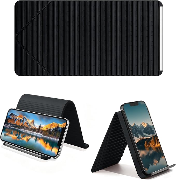 Foldable Silicone Aluminum Holder, Flexible Silicone Phone Stand with Anti-Slip Pad, Portable Rollable Multi-Angle Stand for Phone Tablet Laptop – Bendable & Foldable Home, Office, Travel (1, Black) by AltaMoment
