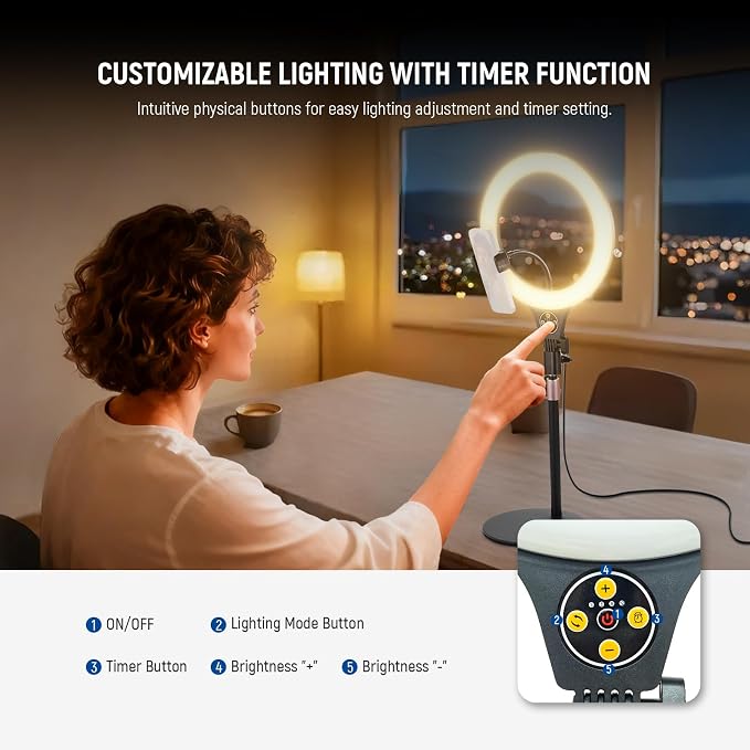 NEEWER Entry Level Version 10.5" Desk Ring Light with Stand/Phone Holder Compatible with iPhone/Remote, 10W CRI85+ LED Lighting for Streaming Recording Makeup Selfie Laptop Video Conference, N22 - Image 6