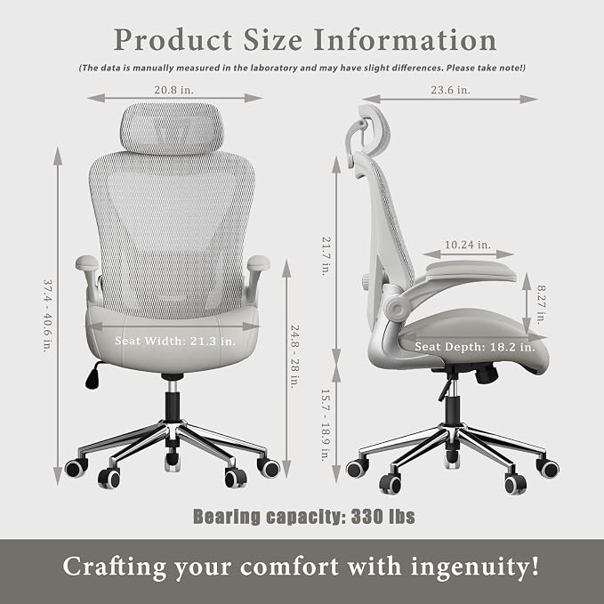 Grey Ergonomic Home Office Desk Chair, Premium Thickened Leather Curved seat with Breathable mesh Back, 3D headrest and Adjustable Lumbar Support, Ideal Chair for Office or Gaming, Gray - Image 2