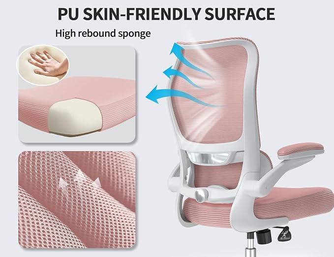 TRALT Office Chair Ergonomic Desk Chair - Gaming Chair with Lumbar Support | 330 LBS Home Office Desk Chairs , Reading Chair with Flip-up Armrests, Comfortable Computer Chairs (1, Pink) - Image 9