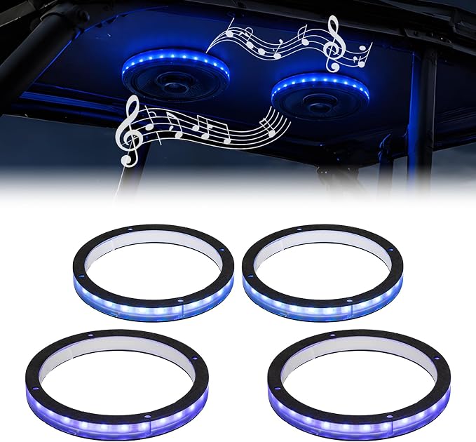 KEMIMOTO 6.5” RGB Car LED Speaker Rings Compatible with UTV SUV Marine RV | Speaker Ring Lights Music Sync Dreamcolor Interior Lighting for 6.5 inch Speakers (4 Pack) by kemimoto