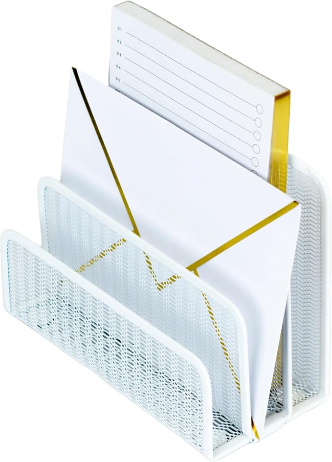 BLU MONACO White Metal Mesh Letter Sorter | 3-Slot Mail Organizer for Desk, Office & Home | Vertical File & Envelope Holder | Modern Mail Sorter for Documents, Bills & Files by Blu_Monaco