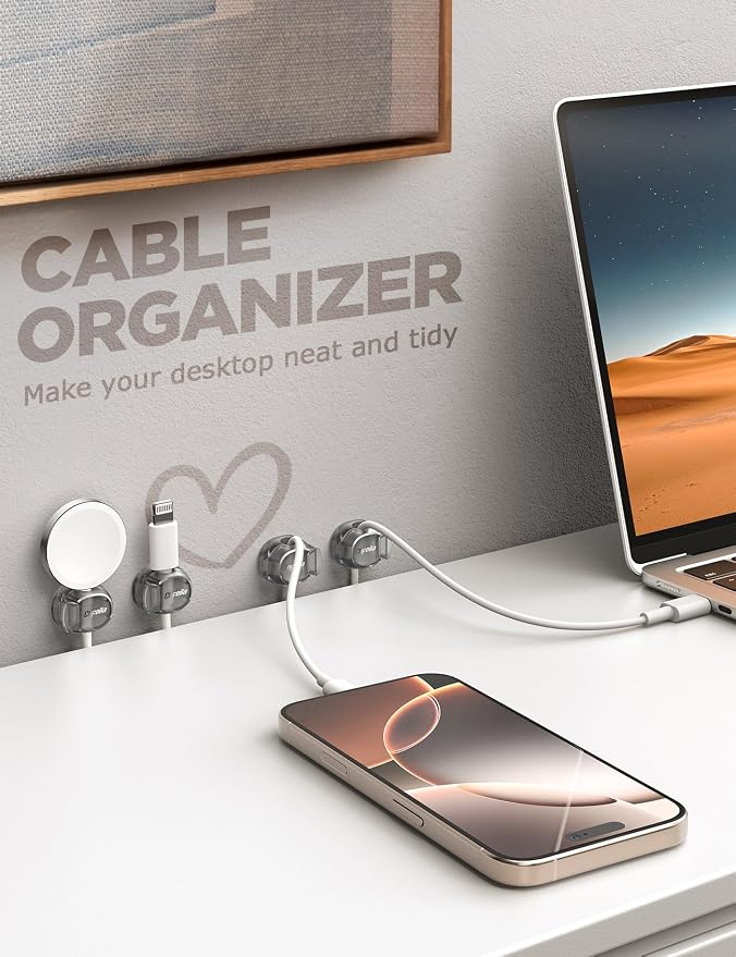 Chfeila 6 Pack Cable Clips, Dorm Room Essentials - Dual Spring Cord Organizer for Cubicle Decor, Cute Desk Organizers and Accessories, Teen Dorm Room Decor, Cubicle Accessories, Nightstand,Clear Black - Image 6