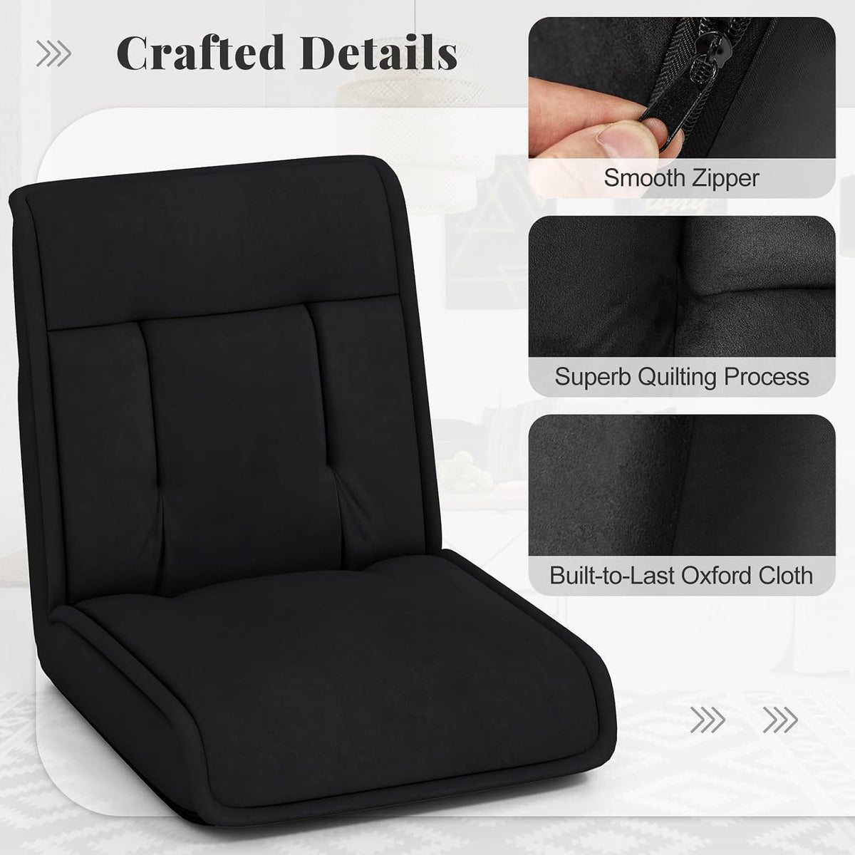 COSTWAY Folding Floor Chair, Convertible Lazy Sofa (Black) - Image 6