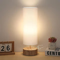 Touch Table Lamp with Wood Grain Metal Base, 3 Way Dimmable Bedside Lamp | Modern Nightstand Desk Lamp with White Shade, Simple Night Light for Bedroom Living Room Home Office, LED Bulb Included by Seasidevillage