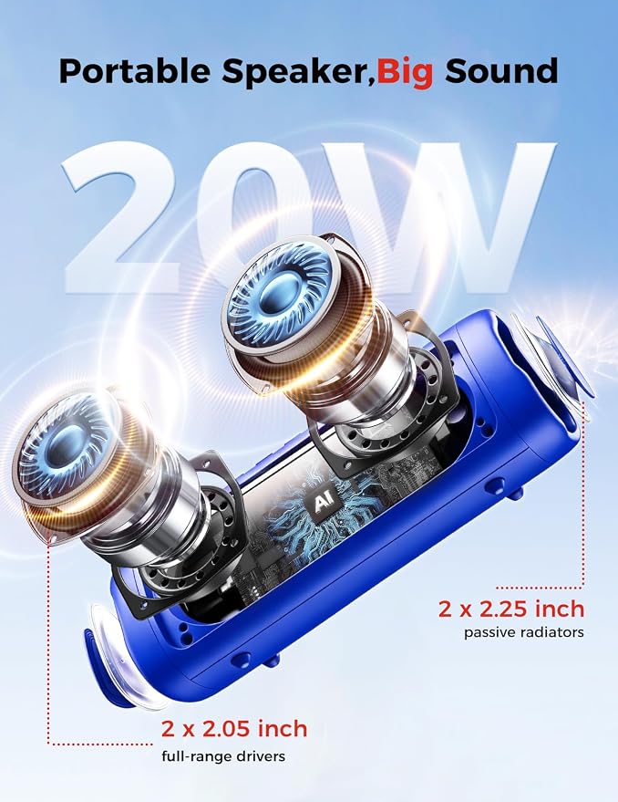 Bluetooth Speaker, 20W HD Sound, Portable Wireless, IPX5 Waterproof, Up to 24H Playtime, TWS Pairing, for Home/Party/Outdoor/Camping/Beach Essentials, Electronic Gadgets, Birthday Gift (Blue) - Image 2