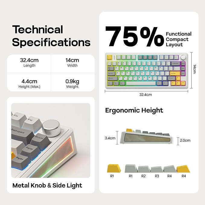 EPOMAKER TH80 V2 75% Wireless Mechanical Keyboard with Metal Knob, 8000mAh | 2.4Ghz/BT/USB-C, RGB, Hot Swap, Custom Driver, PBT Keycap, Wireless Gaming Keyboard for PC/Mac (White, Creamy Jade) - Image 8