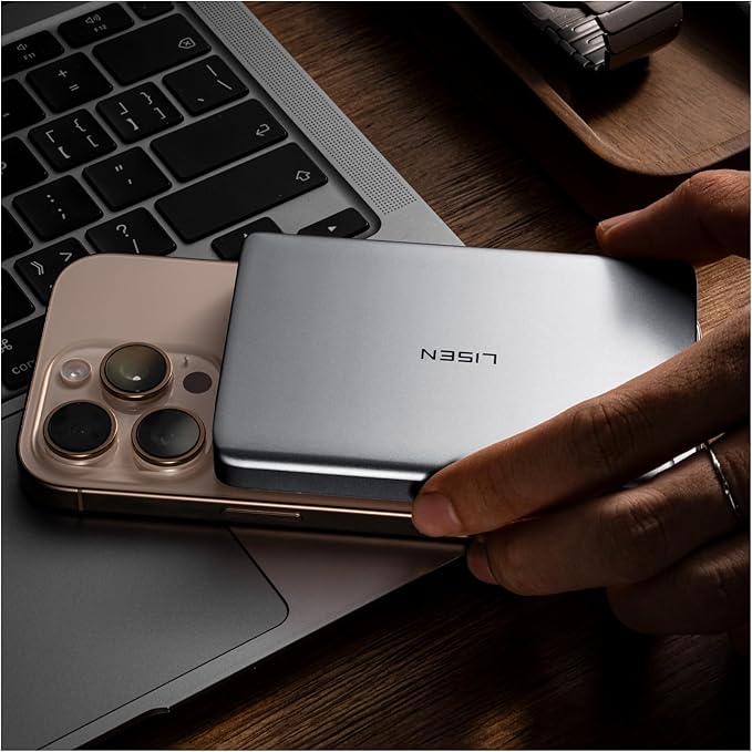 LISEN 0.5‘’ Ultra Slim MagSafe Portable Charger,10000mAh Wireless Card Slim MagSafe Battery Pack iPhone 17 Air Accessories,Magnetic Power Bank for iPhone 17 Pro Max Plus Air/16/15/14/13/12，GlacierGray by Lisen