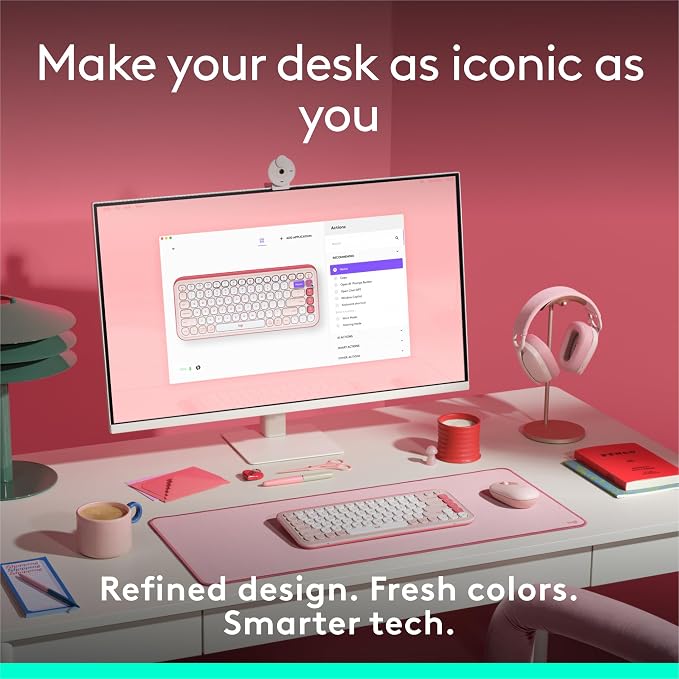 Logitech POP ICON Keys Wireless Bluetooth Keyboard - Rose and Off-White | Comfortable typing, programmable keys, easy-switch between up to 3 devices, for laptop, tablet, PC - Image 2