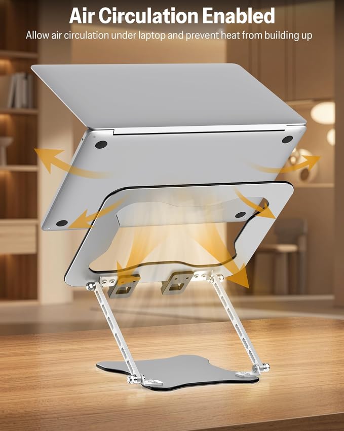 OMOTON Portable Laptop Stand, Ultra-Slim Height Adjustable Laptop Riser | Non-Slip Silicone Pads, Ventilated Laptop Holder, Compatible with10-15.6" MacBook/Dell/HP, Fits Travel & Office - Image 4
