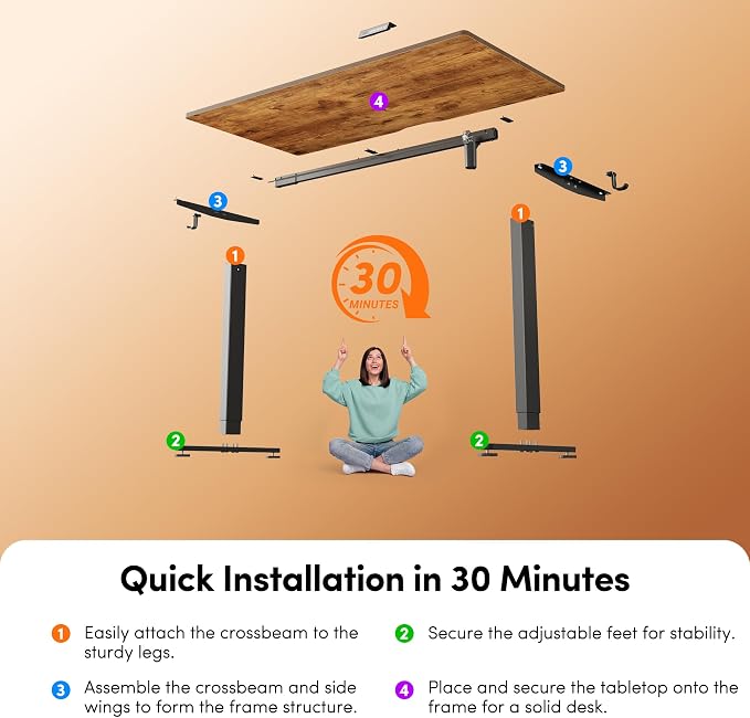 FEZIBO Standing Desk 63 × 28 Inch Electric Height Adjustable, Rustic Brown | Sit and Stand Up Adjustable Desk, Home Office Computer Desk with 3 Customizable Memory Presets - Image 9